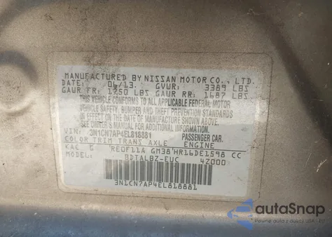 2014 Nissan Versa 1.6 Sv z USA, uszkodzony, nr VIN 3N1CN7AP4EL818881